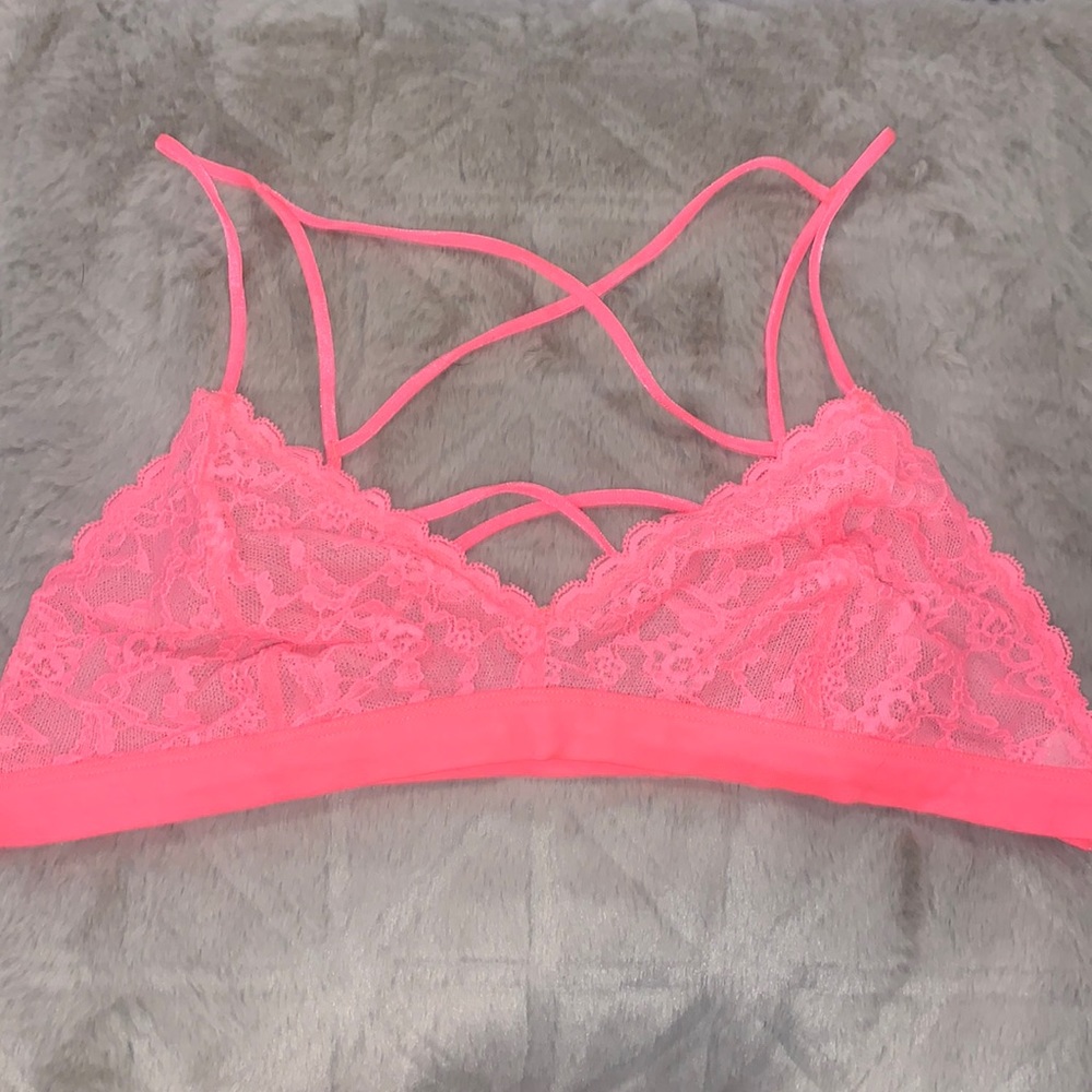 Victoria’s Secret Lace Bralette Bright Coral Large NEW w/out Tags